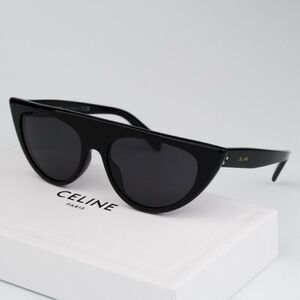 NEW Celine CL40228I 01A Shiny Black Smoke Grey Geometric Women Sunglasses